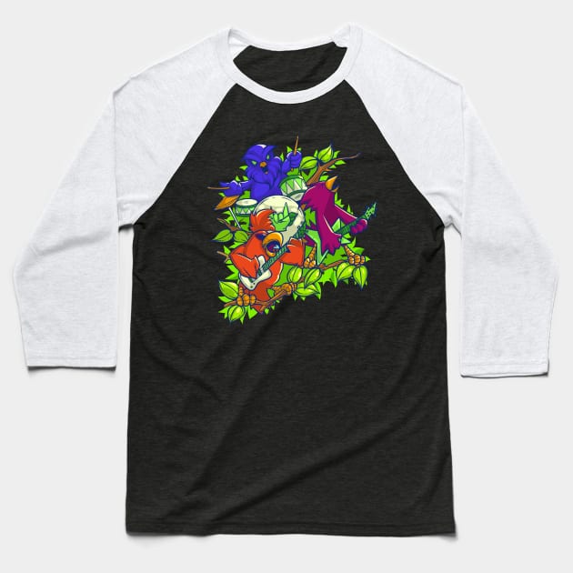 Colorful rock music - Bird Rock Band Baseball T-Shirt by Modern Medieval Design